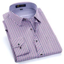 Мужская классическая посадка в контрастную клетку клетчатое платье нашивка для рубашки нагрудный карман с длинным рукавом Умные повседневные офисные клетчатые рубашки