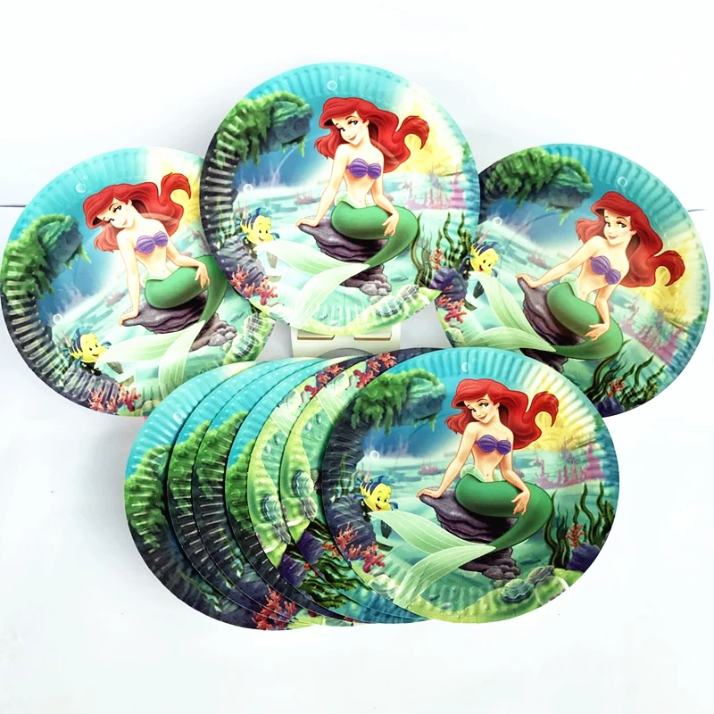 10pcs Little Mermaid Plates Girls Birthday Party Decorations Ideas