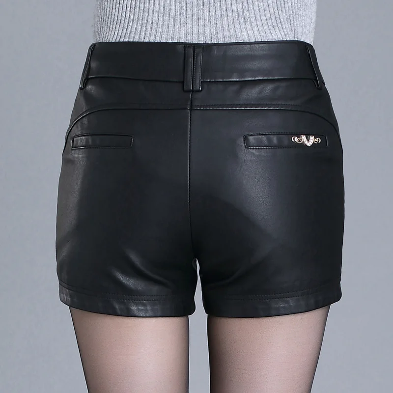 High waist shorts Women's Plus size leather shorts 2017 Autumn PU leathe Slim fit shorts Ladies Skinny Leatherwear shorts Girls