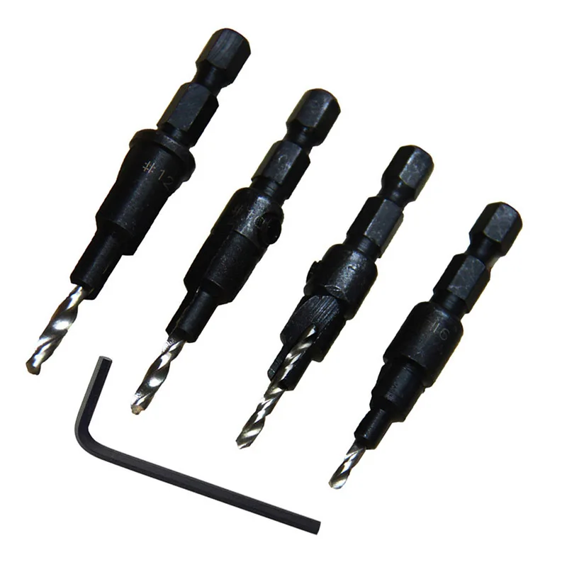 

4pcs HSS Countersink Wood Drill Bit Set Hex Shank Woodworking Tools