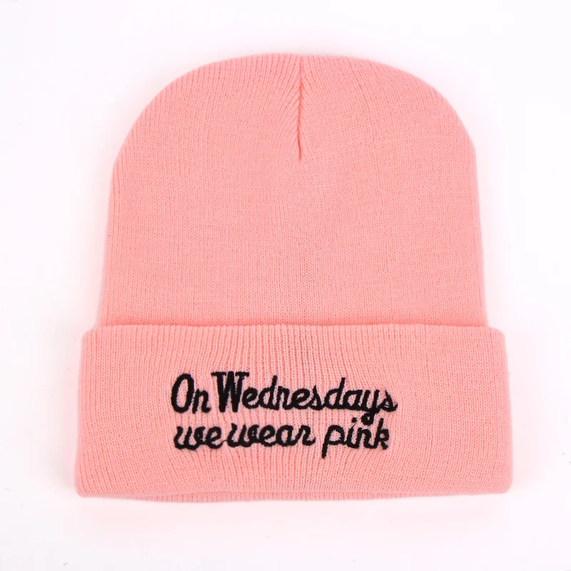 

winter beanies on wednesdays we wear pink embroidery hat knitted hats for women chapeu touca feminina cap gorro bonnet rose pink