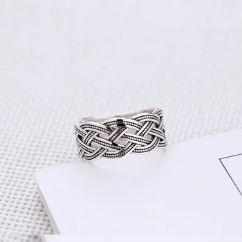 

1PC Retro Vintage Authentic S925 Sterling Silver FINE Jewelry Braid Weave Twisted Band Rings adjust J497