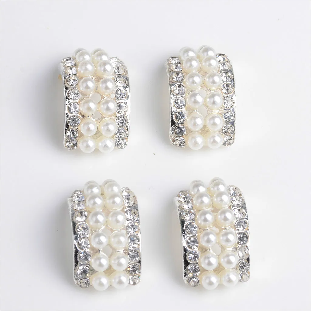10X Pearl Crystal Rhinestone Buttons Arc Flower Flatback Embellishment for Wedding Bouquet Decoration DIY Hair Bow Jewelry Craft