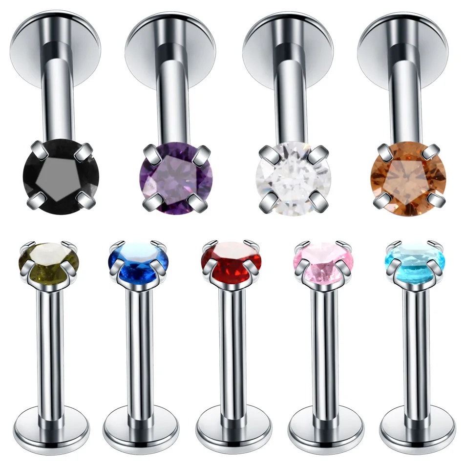 9pcs/lot Steel Lip Rings Piercings Crystal Mixed Colors Labret Monroe
