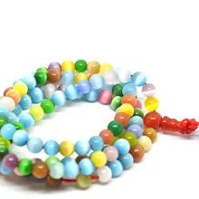 Натуральный многоцветный кошачий глаз Бусины эластичный браслет Ювелирные изделия с драгоценными камнями