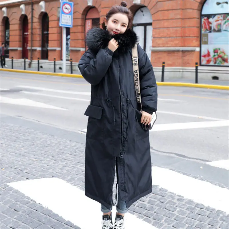 2019 Winter New Korean Style Long Parka Jacket Fashion Down Cotton Outerwear Slim Women Hooded Fur Collar Thicken Overcoat f1351
