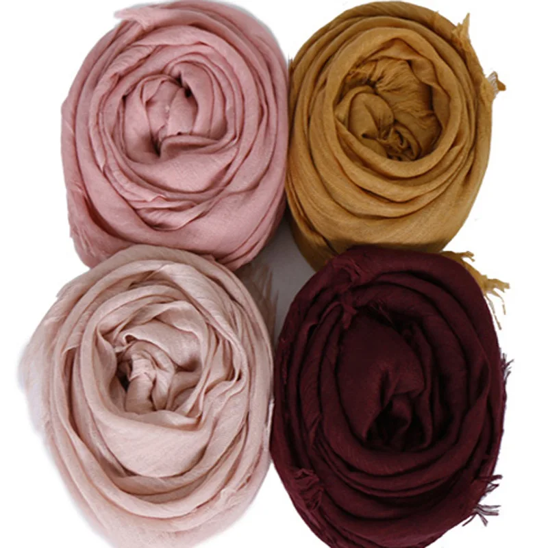 Весна Лето Макси однотонный шарф-хиджаб мусульманские платки платок мягкий хлопок потертый Hijabs палантины из пашмины Шарфы-повязки 190x120 см