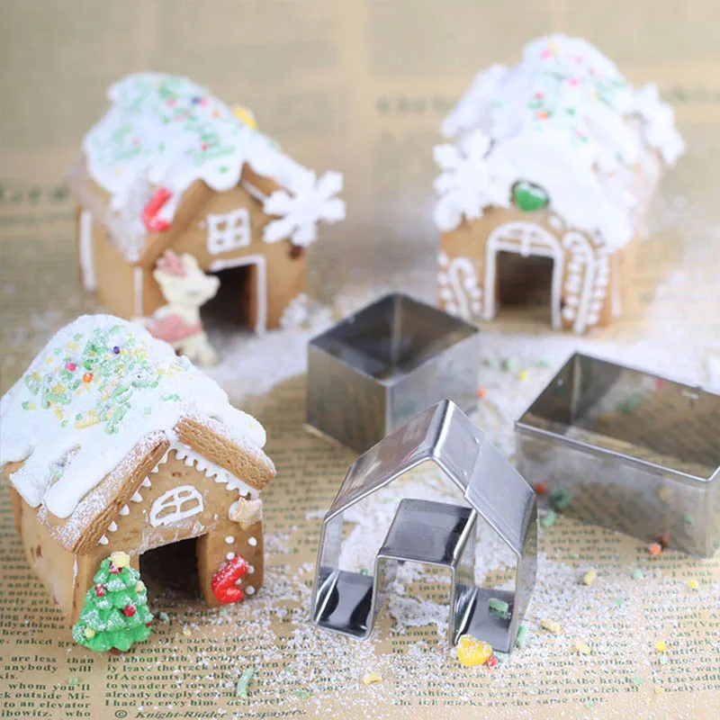 Рождественская форма для имбирных пряников, мини-форма для дома из нержавеющей стали, 3 шт., набор для резки печенья, кухонные гаджеты, аксессуары для выпечки