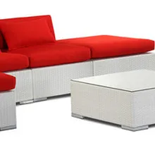 Открытый сад патио диван секционный 7 шт. комплект, Белый Плетеный Красный