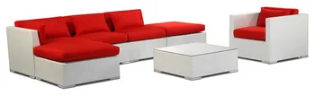 

Outdoor Garden Patio Sofa Sectional 7 Piece Set, White Wicker Red