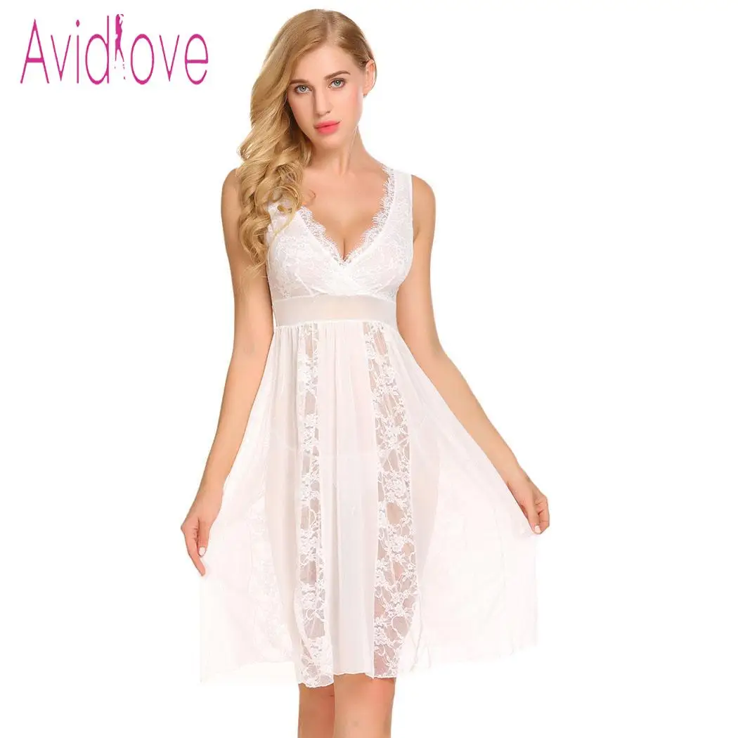 Avidlove женское сексуальное эротичное нижнее бельё Babydoll с v-образным вырезом кружевная сетчатая комбинация сорочка с набор набедренных повязок для сна lenceria - Цвет: White