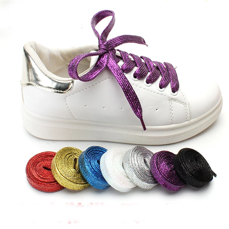 Leyou 110 см блестящие Шнурки плоские золотые шнурки спортивные шнурки белые шнурки цветные шнурки для обуви