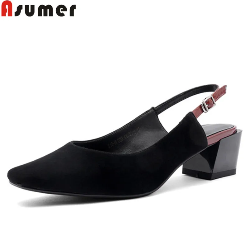 

ASUMER 2019 hot sale new shoes woman square toe suede leather shoes women square heels slingback pumps women shoes mes heels