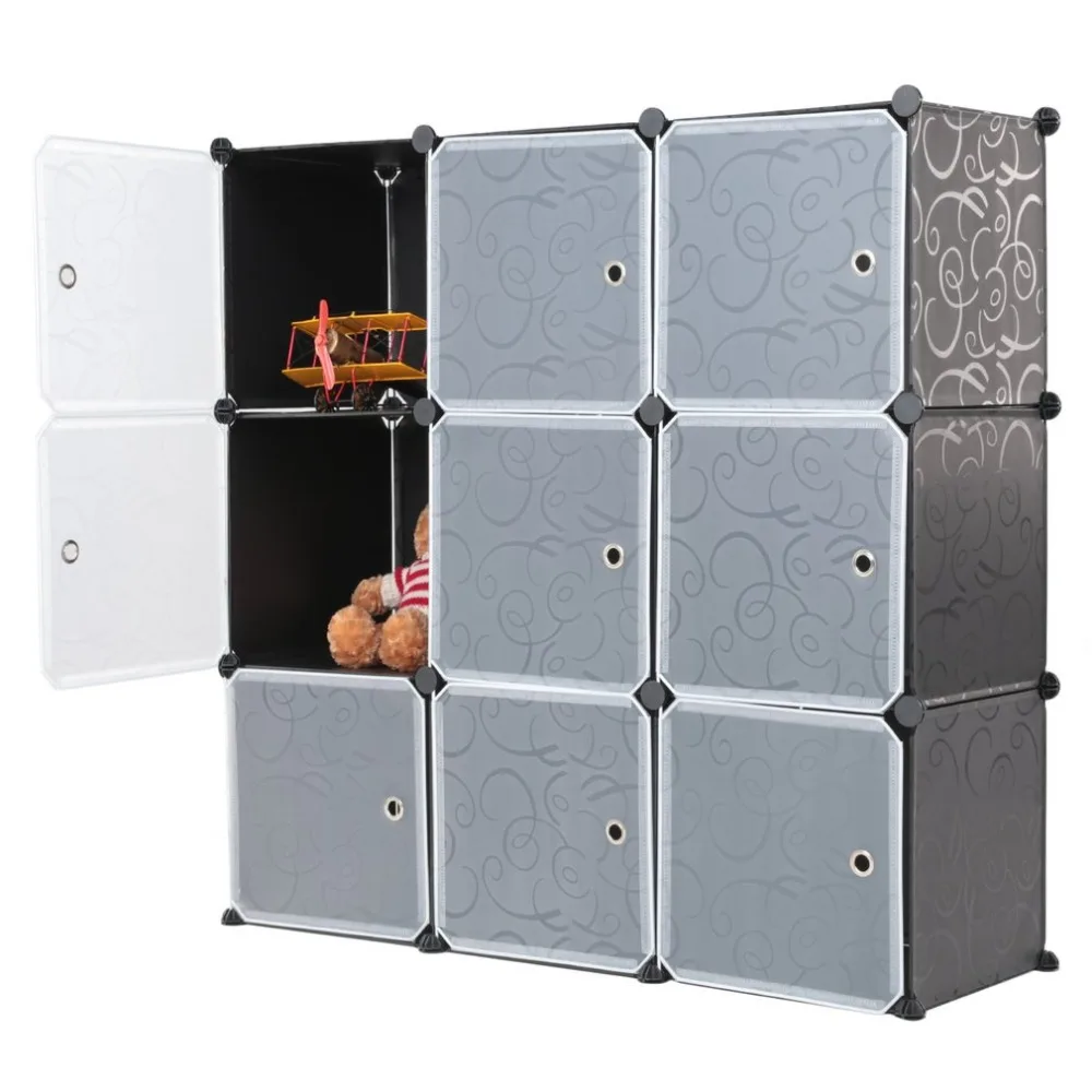 

Newest 9 Grids Modern Design DIY Waterproof Home Office Use Interlocking Storage Cube Organiser Clothes Wardrobe Cabinet