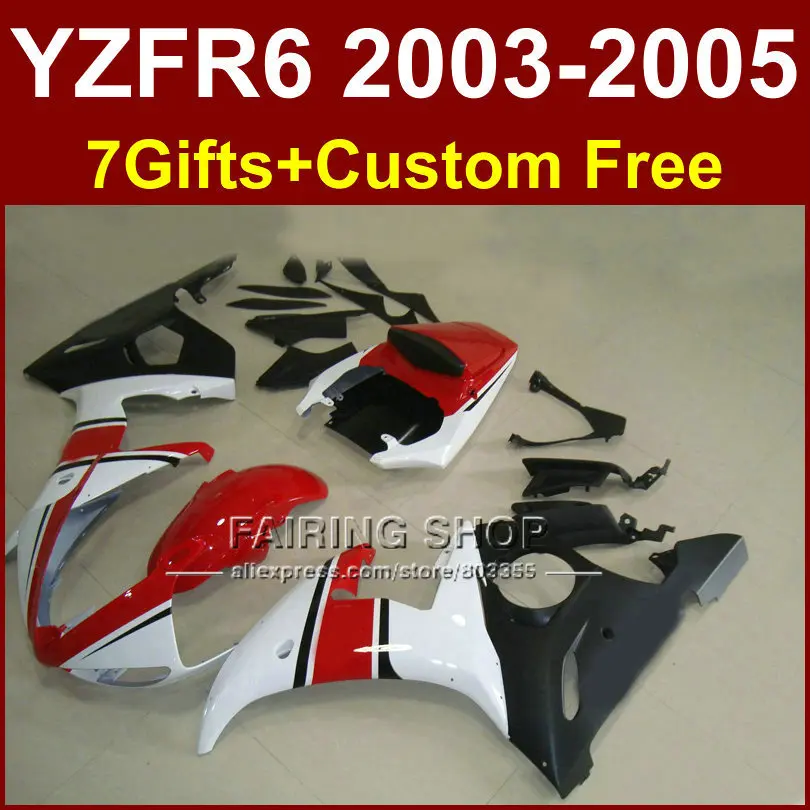 R6 Кузов для Yamaha комплект обтекателей 03 04 05 Обтекатели YZF R6 2003 2004 2005 Красный Белый Мотоцикл устанавливает T555