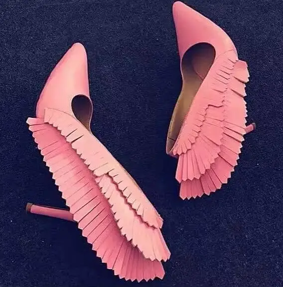 Talons Picture Phot Printemps Haut As Picture Vente Pointu on Femmes Slip Bout Pompes Réel Fringe Rose Minces Glands Chaude as Talon Chaussures Robe Mode qHCnCw4ga