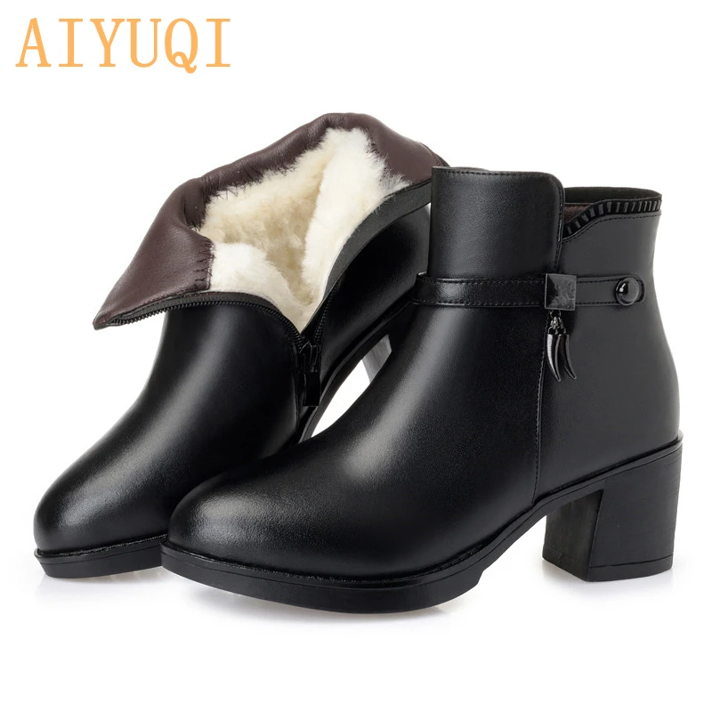 

Women boots 2019 new genuine leather women naked boots thick wool warm women winter boots big size 42 43 lady snow shoes