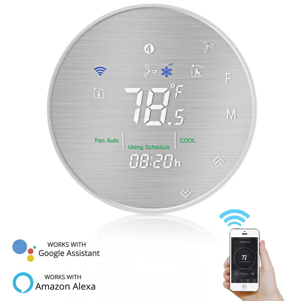 Moes Smart WiFi программируемый термостат, металлическая матовая панель, Smart Life/Tuya APP пульт дистанционного управления, работает с Alexa Google Home - Цвет: Белый