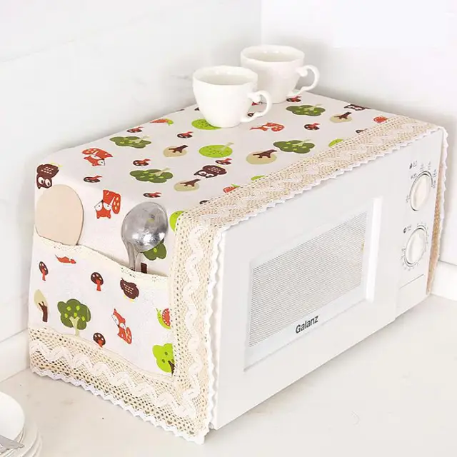 Best Offers 1pc Flax Dust Cover Microwave Accessories Cover Microwave Dust Cover Lace Oven Cloth With Buggy Bag 100cm *35cm