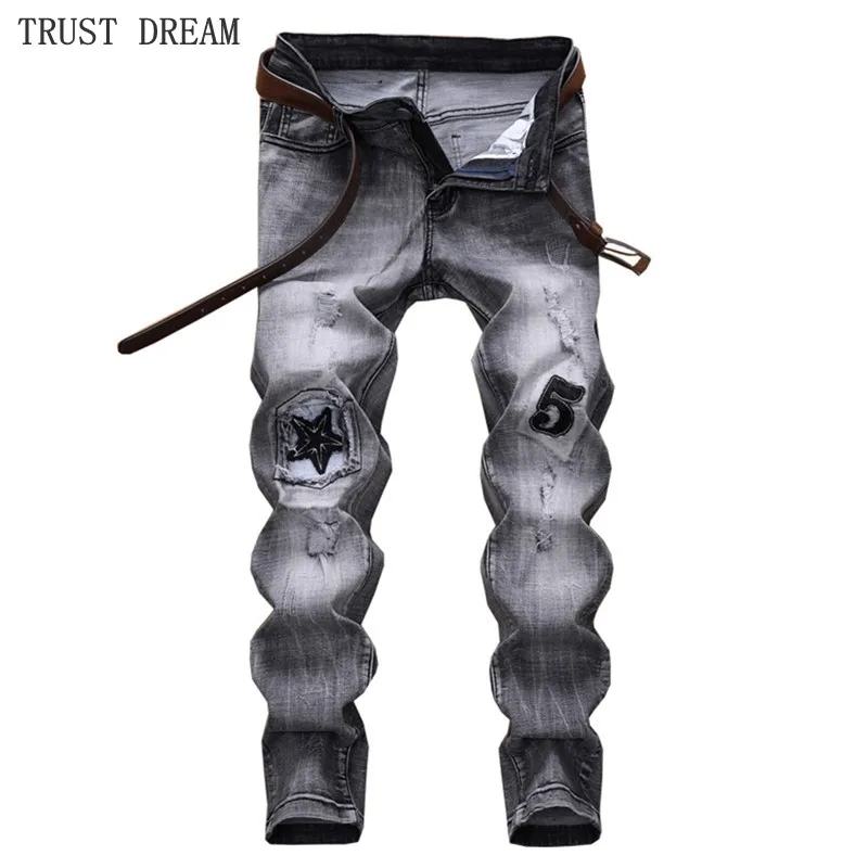 

2018 Retro Europeans Style Men Patchwork Slim Jeans Washedstone Scratched Personal Man Casual Quality Street Club Amazing Jean