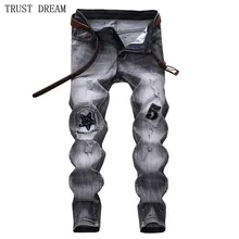 2018 Retro Europeans Style Men Patchwork Slim Jeans Washedstone Scratched Personal Man Casual Quality Street Club Amazing Jean
