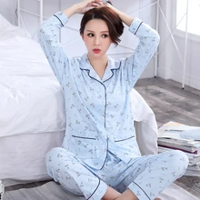 Осень зима пижамный комплект мягкий удобный домашний костюм с принтом женская Хлопковая пижама одежда для сна размера плюс пижамы XXXL для женщин