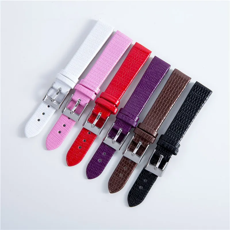 

High Quality Fashion Leather Watchband 14mm with Silver Pin Clasp for Ordinary Watch Colorful Strap Wrist Belt Watch Accessories