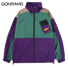 GONTHWID винтажная разноцветная ветровка с карманами в стиле пэчворк, спортивные куртки на молнии, верхняя одежда для мужчин в стиле хип-хоп, Повседневная Уличная куртка, пальто