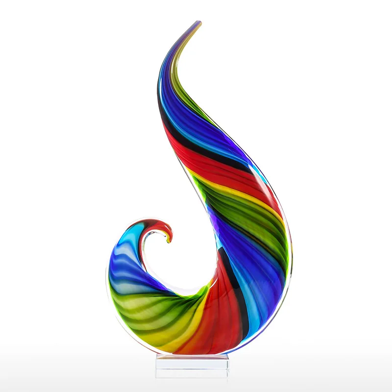 

38cm Rainbow Glass Sculpture Hand Blown Glass Art Style Figurine Abstract Glass Sculpture Home Decoration Accessories R2066