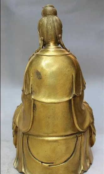 YM 311 11 &quotКитайский латунный Лотос Kwan yin богиня Бодхисаттва Joss статуя