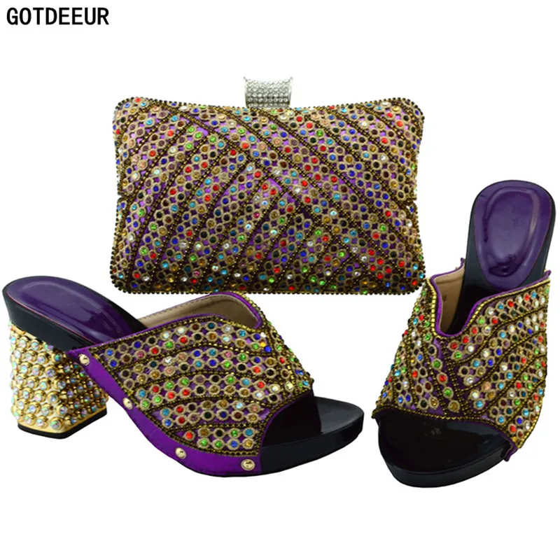 Latest Design Italian Designer Shoes and Bags Matching Set Decorated with Rhinestone Women Shoes