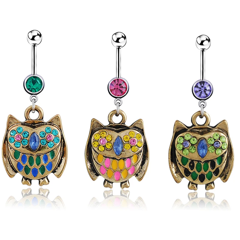 1PC Kawaii Owl Belly Button Rings 316L Surgical Steel Fashion Navel Rings Dangle for Women Belly