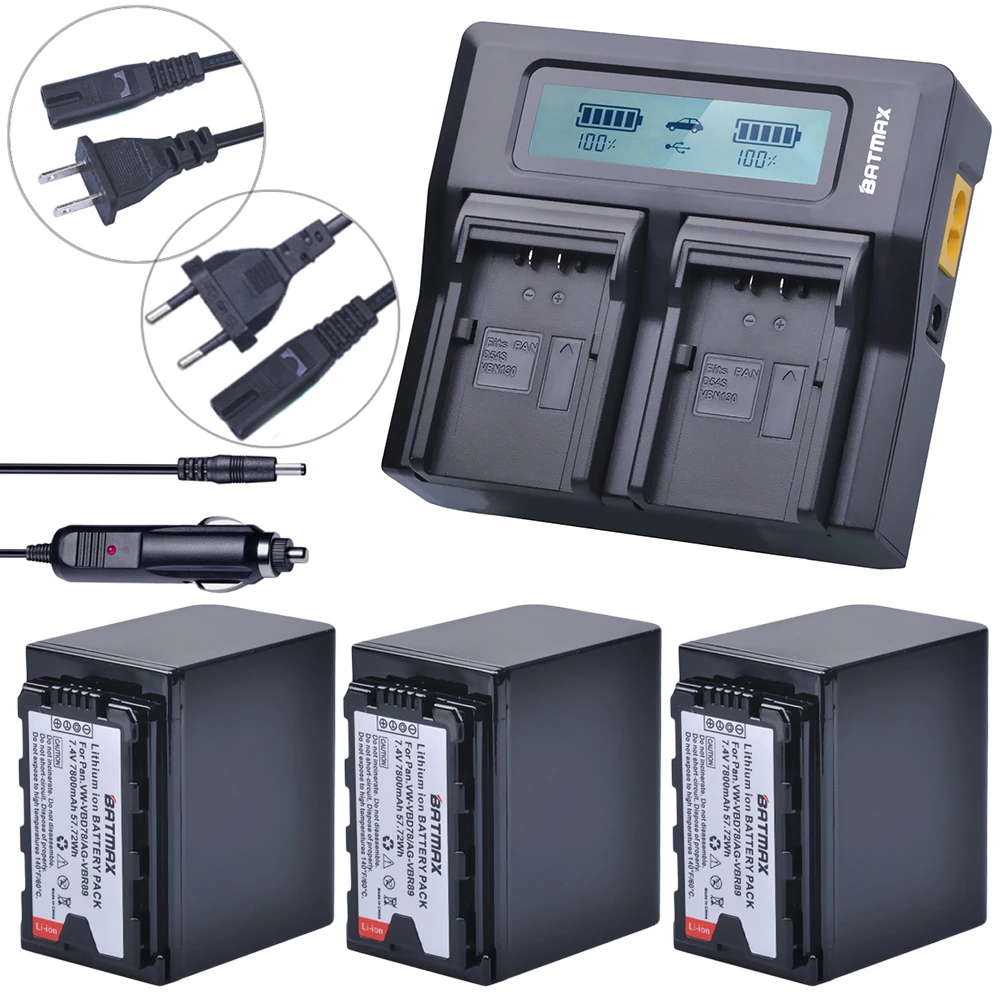 Batmax 3pc VW VBD78 VBD78 Camera Battery+LCD Rapid Dual Charger for