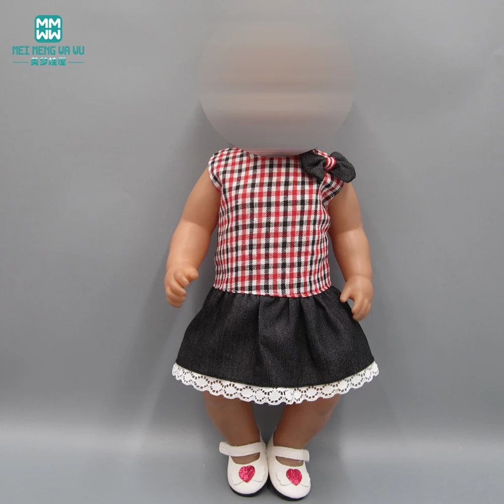 

Clothes for dolls fits 43cm toy new born doll fashion plaid casual baby dress