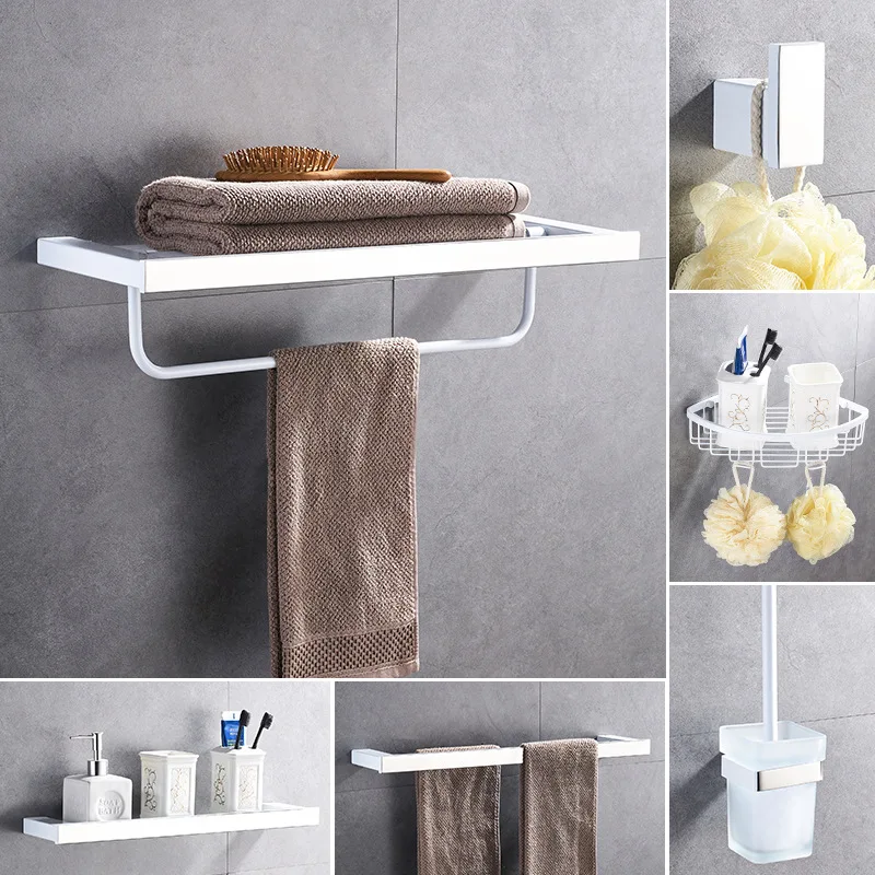 White bathroom hardware set square stainless steel towel rack toilet