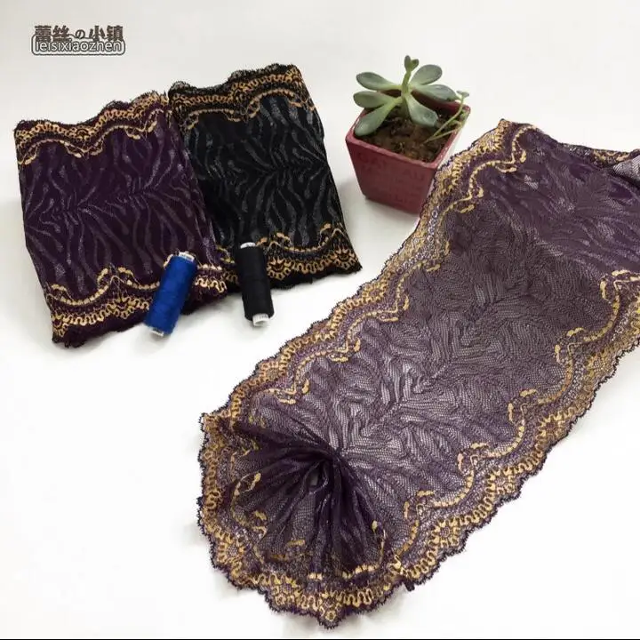 1 метр фиолетовая черная с золотым эластичная кружевная отделка Лента ткань