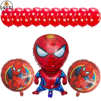 

13pcs/lot Spiderman Batman Foil Balloons Super Hero Balloon Blue Polka Dots Latex Balloons Birthday Party Decoration Kids Toys