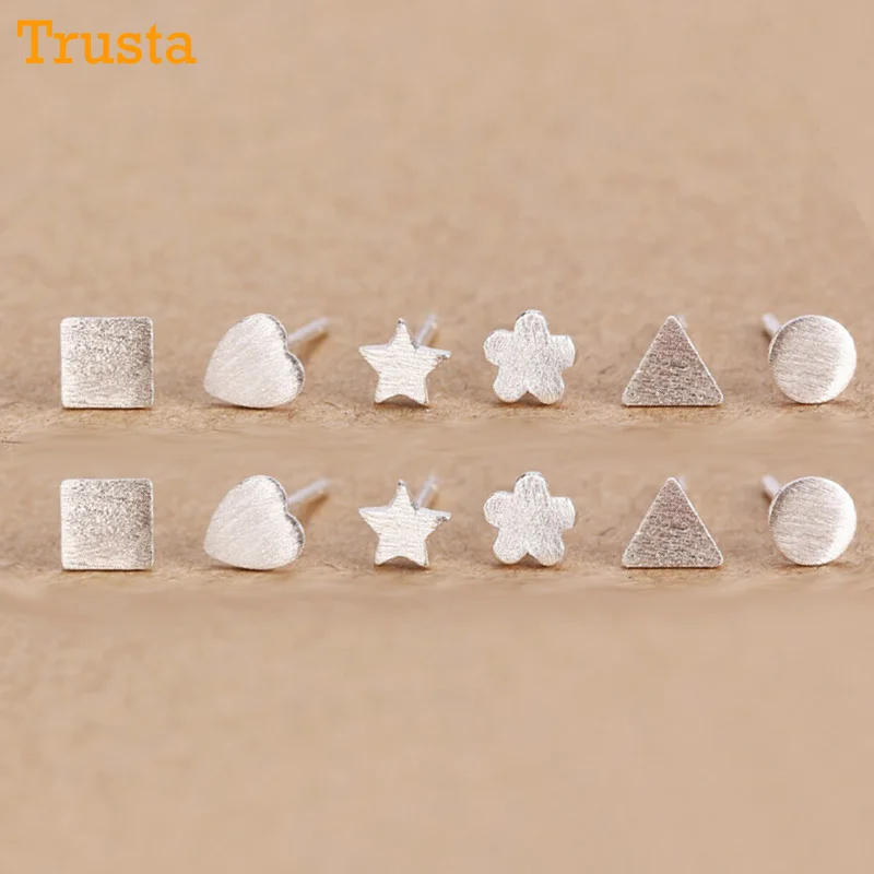 

Trusta 2018 New 2pcs 100% 925 Sterling Silver Jewelry Fashion cute Tiny Stud Earrings Gift for School Girls Kids Lady DS19
