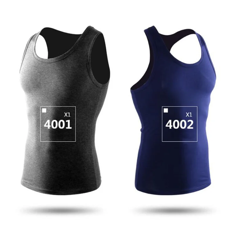 

Men's vest summer cotton tight-fitting sports stretch sleeveless t-shirt sweaty vest youth Slim sports bottoming shirt 4001