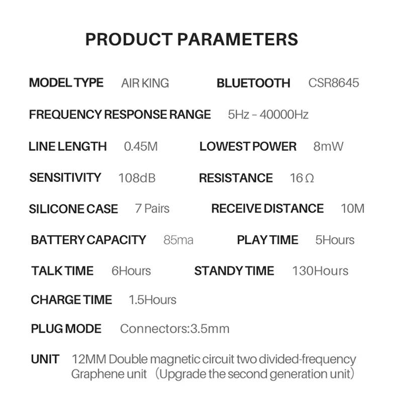 Беспроводные Hi Fi наушники TFZ AIR KING Bluetooth вкладыши IEM с 2 контактным/0 78 мм съемными