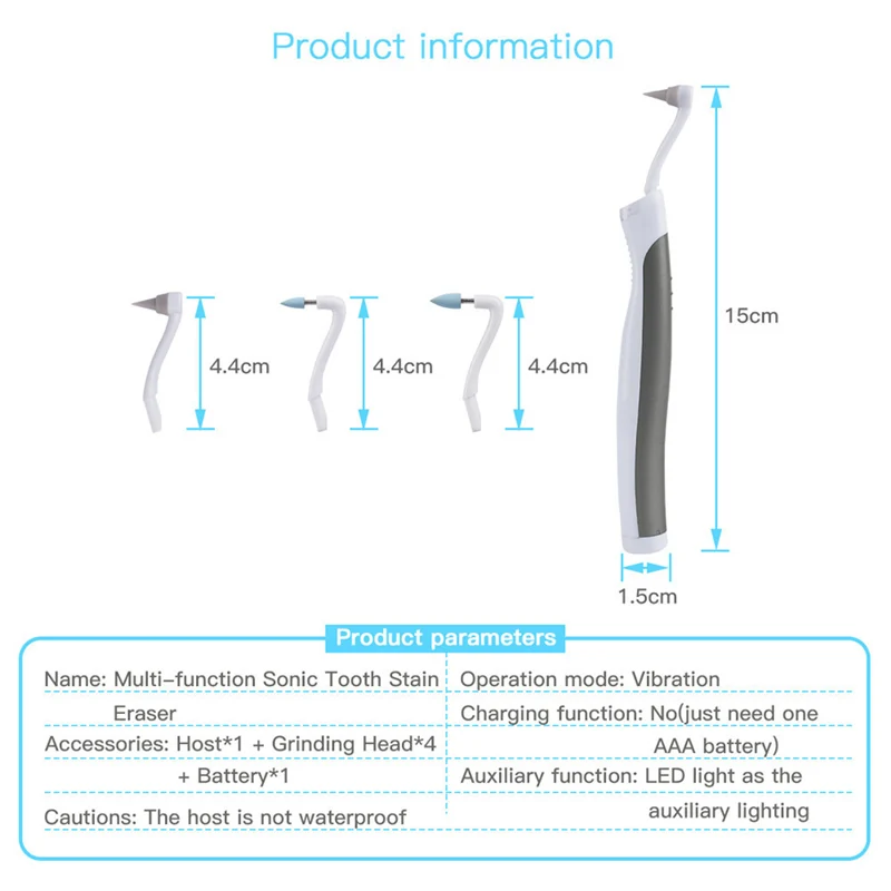 4 in 1 LED Sonic Vibration Gums Massage Tooth Polisher Teeth Stain Eraser Clean Tartar Plaque Remover Kit with 4 Removable Heads