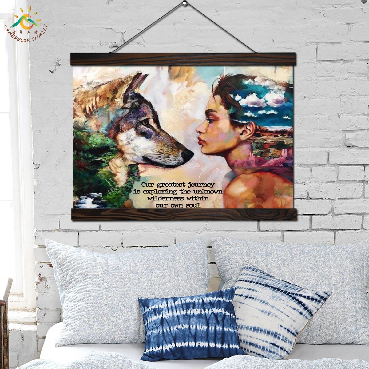 

Wolf and Girl Wall Art Canvas Prints Painting Frame Scroll Painting Hanging Poster Decorative Picture art print wall poster
