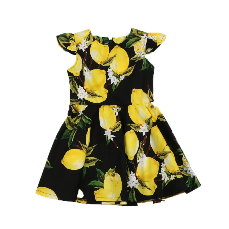 New Brand Summer Girls Cotton Dresses Lemon Pattern Fly Sleeve Baby Girl Dress Children Soft Sundress Kids Clothes (8)