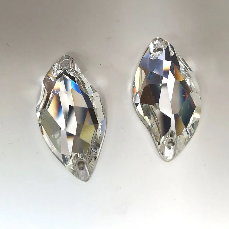 24pcs Sew On Rhinestones Glass Leaf 3254 Light Peach 10x20mm Crystal Flatback 