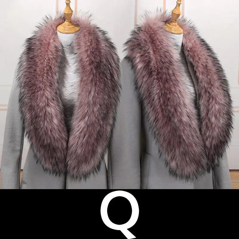 Natural Color Fox Faux Fur Collar Scarf Big Size Scarves Warp Shawl Neck Warmer Stole Muffler with Clip Loops Winter Accessories - Цвет: Q