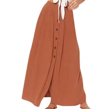 Осенние юбки, женская модная летняя повседневная однотонная длинная юбка на пуговицах с разрезом, 41