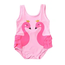 Детские купальники для девочек, купальник из полиэстера, детский купальный костюм, сплошной комбинезон, оборки, лебедь, купальники с принтом, комплекты K0301