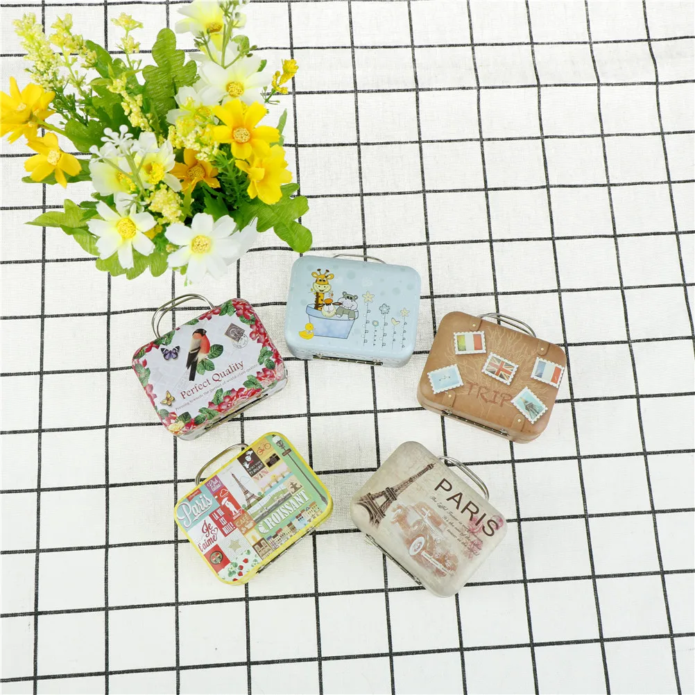 

Mini Vintage Luggage Shape Storage Tin Box Coin Bag Jewelry Storage Box Girls Gifts 75*35*55MM