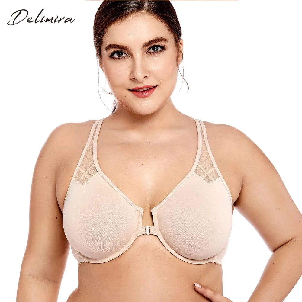 

Delimira Women's New Full coverage Non Padded Seamless Underwire Racerback Front Close Bra