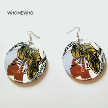 Wood Black Girl Africa Map Women Head Round Tribal Tropical Earring Vintage Wooden African Hiphop Jewelry
